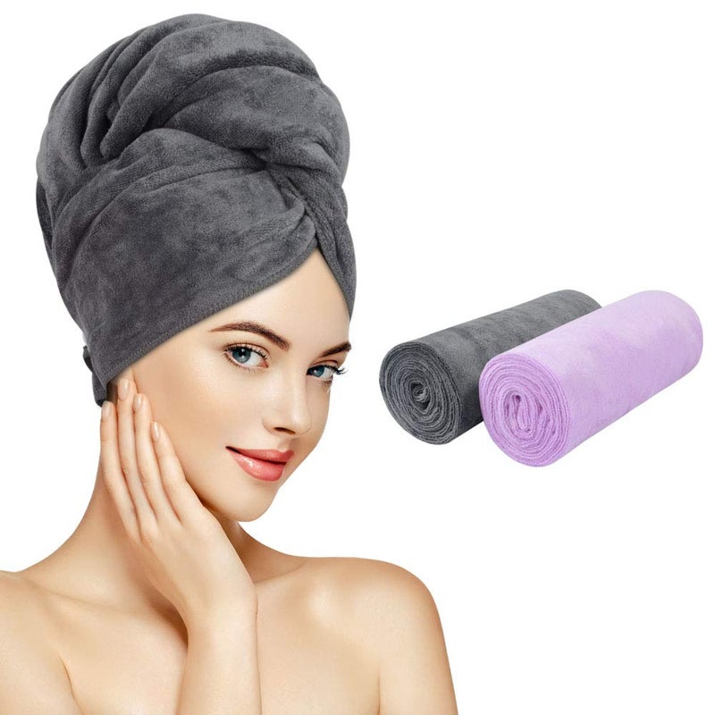 SUNLAND Microfiber Hair Towels Anti Frizz Hair Drying Towel Super Absorbent Fast Drying Turbans for Wet Curly Hair Soft Hair Towel Wrap with Elastic Band for All Hair Types 40 X 20 inches Multicolour - Image 1